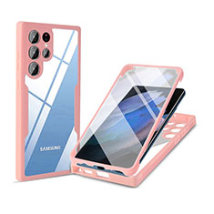 Samsung Galaxy S21 Ultra 5G用360度 フルカバー ハイブリットバンパーケース クリア透明 プラスチック カバー M01 サムスン ピンク