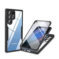 Samsung Galaxy S21 Ultra 5G用360度 フルカバー ハイブリットバンパーケース クリア透明 プラスチック カバー M01 サムスン ブラック