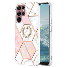 Samsung Galaxy S21 Ultra 5G用シリコンケース ソフトタッチラバー バタフライ パターン カバー Y13B サムスン ピンク