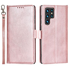 Samsung Galaxy S21 Ultra 5G用手帳型 レザーケース スタンド カバー T05D サムスン ピンク