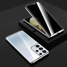 Samsung Galaxy S21 Ultra 5G用ケース 高級感 手触り良い アルミメタル 製の金属製 360度 フルカバーバンパー 鏡面 カバー M02 サムスン シルバー