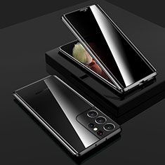 Samsung Galaxy S21 Ultra 5G用ケース 高級感 手触り良い アルミメタル 製の金属製 360度 フルカバーバンパー 鏡面 カバー M02 サムスン ブラック