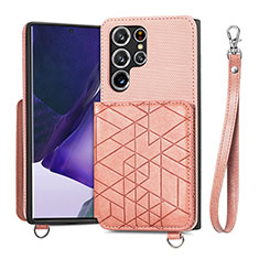 Samsung Galaxy S21 Ultra 5G用ケース 高級感 手触り良いレザー柄 S02D サムスン ピンク