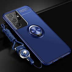 Samsung Galaxy S21 Ultra 5G用極薄ソフトケース シリコンケース 耐衝撃 全面保護 アンド指輪 マグネット式 バンパー A02 サムスン ネイビー