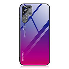 Samsung Galaxy S21 Ultra 5G用ハイブリットバンパーケース プラスチック 鏡面 虹 グラデーション 勾配色 カバー サムスン ローズレッド