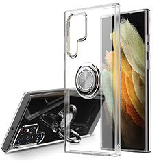 Samsung Galaxy S21 Ultra 5G用極薄ソフトケース シリコンケース 耐衝撃 全面保護 クリア透明 アンド指輪 マグネット式 S04 サムスン クリア