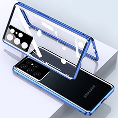 Samsung Galaxy S21 Ultra 5G用ケース 高級感 手触り良い アルミメタル 製の金属製 360度 フルカバーバンパー 鏡面 カバー M01 サムスン ネイビー