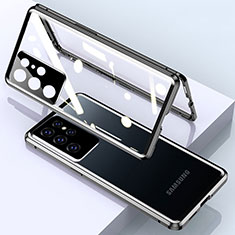 Samsung Galaxy S21 Ultra 5G用ケース 高級感 手触り良い アルミメタル 製の金属製 360度 フルカバーバンパー 鏡面 カバー M01 サムスン ブラック
