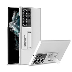 Samsung Galaxy S21 Ultra 5G用ハードケース プラスチック 質感もマット カバー スタンド AC1 サムスン シルバー