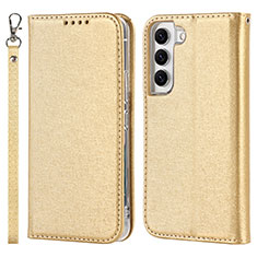 Samsung Galaxy S22 5G用手帳型 レザーケース スタンド カバー T08D サムスン ゴールド
