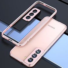 Samsung Galaxy S22 5G用ケース 高級感 手触り良い アルミメタル 製の金属製 バンパー カバー A02 サムスン ローズゴールド