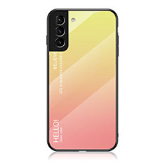 Samsung Galaxy S22 5G用ハイブリットバンパーケース プラスチック 鏡面 虹 グラデーション 勾配色 カバー M02 サムスン オレンジ
