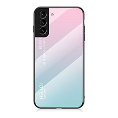 Samsung Galaxy S22 Plus 5G用ハイブリットバンパーケース プラスチック 鏡面 虹 グラデーション 勾配色 カバー M02 サムスン シアン