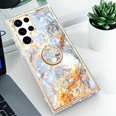 Samsung Galaxy S22 Ultra 5G用シリコンケース ソフトタッチラバー バタフライ パターン カバー S02 サムスン グレー