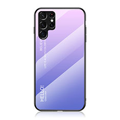 Samsung Galaxy S22 Ultra 5G用ハイブリットバンパーケース プラスチック 鏡面 虹 グラデーション 勾配色 カバー M02 サムスン ラベンダー