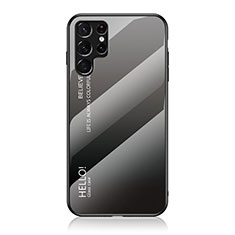Samsung Galaxy S22 Ultra 5G用ハイブリットバンパーケース プラスチック 鏡面 虹 グラデーション 勾配色 カバー M02 サムスン グレー