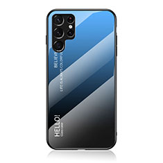 Samsung Galaxy S22 Ultra 5G用ハイブリットバンパーケース プラスチック 鏡面 虹 グラデーション 勾配色 カバー M02 サムスン ネイビー