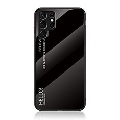 Samsung Galaxy S22 Ultra 5G用ハイブリットバンパーケース プラスチック 鏡面 虹 グラデーション 勾配色 カバー M02 サムスン ブラック