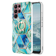 Samsung Galaxy S22 Ultra 5G用シリコンケース ソフトタッチラバー バタフライ パターン カバー Y13B サムスン ネイビー