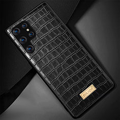 Samsung Galaxy S22 Ultra 5G用ケース 高級感 手触り良いレザー柄 S08 サムスン ブラック