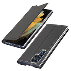 Samsung Galaxy S22 Ultra 5G用手帳型 レザーケース スタンド カバー T03D サムスン ブラック