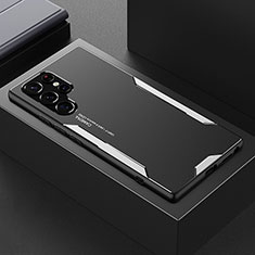 Samsung Galaxy S22 Ultra 5G用ケース 高級感 手触り良い アルミメタル 製の金属製 兼シリコン カバー M01 サムスン シルバー