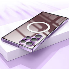 Samsung Galaxy S22 Ultra 5G用ケース 高級感 手触り良い メタル兼プラスチック バンパー Mag-Safe 磁気 Magnetic サムスン パープル