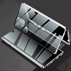 Samsung Galaxy S22 Ultra 5G用ケース 高級感 手触り良い アルミメタル 製の金属製 360度 フルカバーバンパー 鏡面 カバー サムスン シルバー
