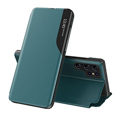 Samsung Galaxy S22 Ultra 5G用手帳型 レザーケース スタンド カバー L03 サムスン グリーン
