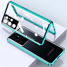 Samsung Galaxy S22 Ultra 5G用ケース 高級感 手触り良い アルミメタル 製の金属製 360度 フルカバーバンパー 鏡面 カバー M01 サムスン グリーン