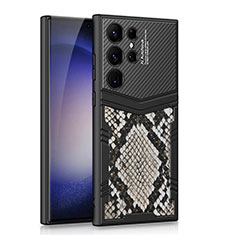 Samsung Galaxy S22 Ultra 5G用ハイブリットバンパーケース 高級感 手触り良いレザー柄 兼プラスチック AC5 サムスン ブラック