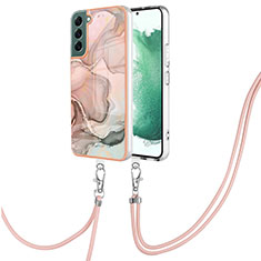 Samsung Galaxy S23 5G用シリコンケース ソフトタッチラバー バタフライ パターン カバー 携帯ストラップ YB7 サムスン ピンク