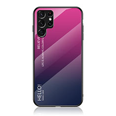 Samsung Galaxy S23 Ultra 5G用ハイブリットバンパーケース プラスチック 鏡面 虹 グラデーション 勾配色 カバー M02 サムスン ローズレッド