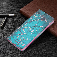 Samsung Galaxy S23 Ultra 5G用手帳型 レザーケース スタンド パターン カバー B03F サムスン シアン