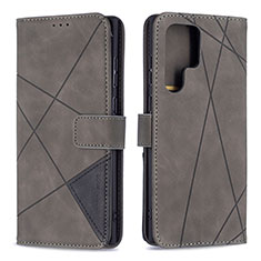 Samsung Galaxy S23 Ultra 5G用手帳型 レザーケース スタンド カバー B02F サムスン グレー