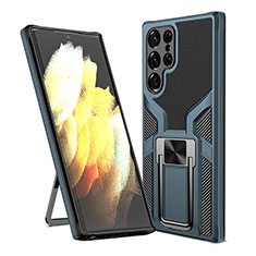 Samsung Galaxy S23 Ultra 5G用ハイブリットバンパーケース スタンド プラスチック 兼シリコーン カバー マグネット式 A05 サムスン シアン