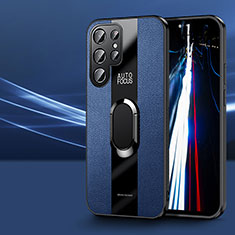 Samsung Galaxy S23 Ultra 5G用シリコンケース ソフトタッチラバー レザー柄 アンド指輪 マグネット式 S03 サムスン ネイビー