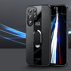 Samsung Galaxy S23 Ultra 5G用シリコンケース ソフトタッチラバー レザー柄 アンド指輪 マグネット式 S03 サムスン ブラック