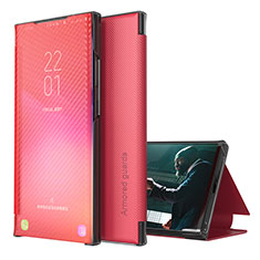 Samsung Galaxy S23 Ultra 5G用手帳型 レザーケース スタンド カバー ZL1 サムスン レッド