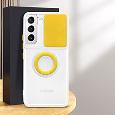 Samsung Galaxy S24 5G用極薄ソフトケース シリコンケース 耐衝撃 全面保護 クリア透明 アンド指輪 S01 サムスン イエロー