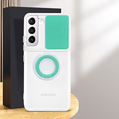 Samsung Galaxy S24 5G用極薄ソフトケース シリコンケース 耐衝撃 全面保護 クリア透明 アンド指輪 S01 サムスン ライトグリーン