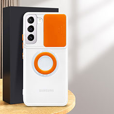Samsung Galaxy S24 5G用極薄ソフトケース シリコンケース 耐衝撃 全面保護 クリア透明 アンド指輪 S01 サムスン オレンジ