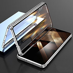 Samsung Galaxy S24 5G用ケース 高級感 手触り良い アルミメタル 製の金属製 360度 フルカバーバンパー 鏡面 カバー M01 サムスン シルバー
