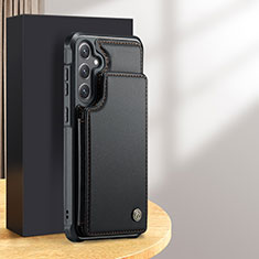 Samsung Galaxy S24 Plus 5G用ケース 高級感 手触り良いレザー柄 C02S サムスン ブラック