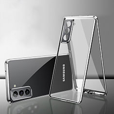 Samsung Galaxy S24 Plus 5G用ケース 高級感 手触り良い アルミメタル 製の金属製 360度 フルカバーバンパー 鏡面 カバー M03 サムスン シルバー