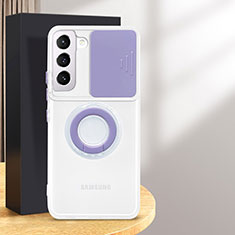 Samsung Galaxy S24 Plus 5G用極薄ソフトケース シリコンケース 耐衝撃 全面保護 クリア透明 アンド指輪 S01 サムスン パープル