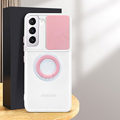 Samsung Galaxy S24 Plus 5G用極薄ソフトケース シリコンケース 耐衝撃 全面保護 クリア透明 アンド指輪 S01 サムスン ピンク