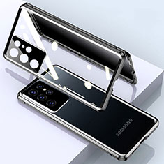 Samsung Galaxy S24 Ultra 5G用ケース 高級感 手触り良い アルミメタル 製の金属製 360度 フルカバーバンパー 鏡面 カバー M03 サムスン ブラック