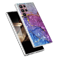Samsung Galaxy S24 Ultra 5G用シリコンケース ソフトタッチラバー バタフライ パターン カバー Y07B サムスン パープル