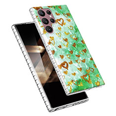 Samsung Galaxy S24 Ultra 5G用シリコンケース ソフトタッチラバー バタフライ パターン カバー Y07B サムスン グリーン